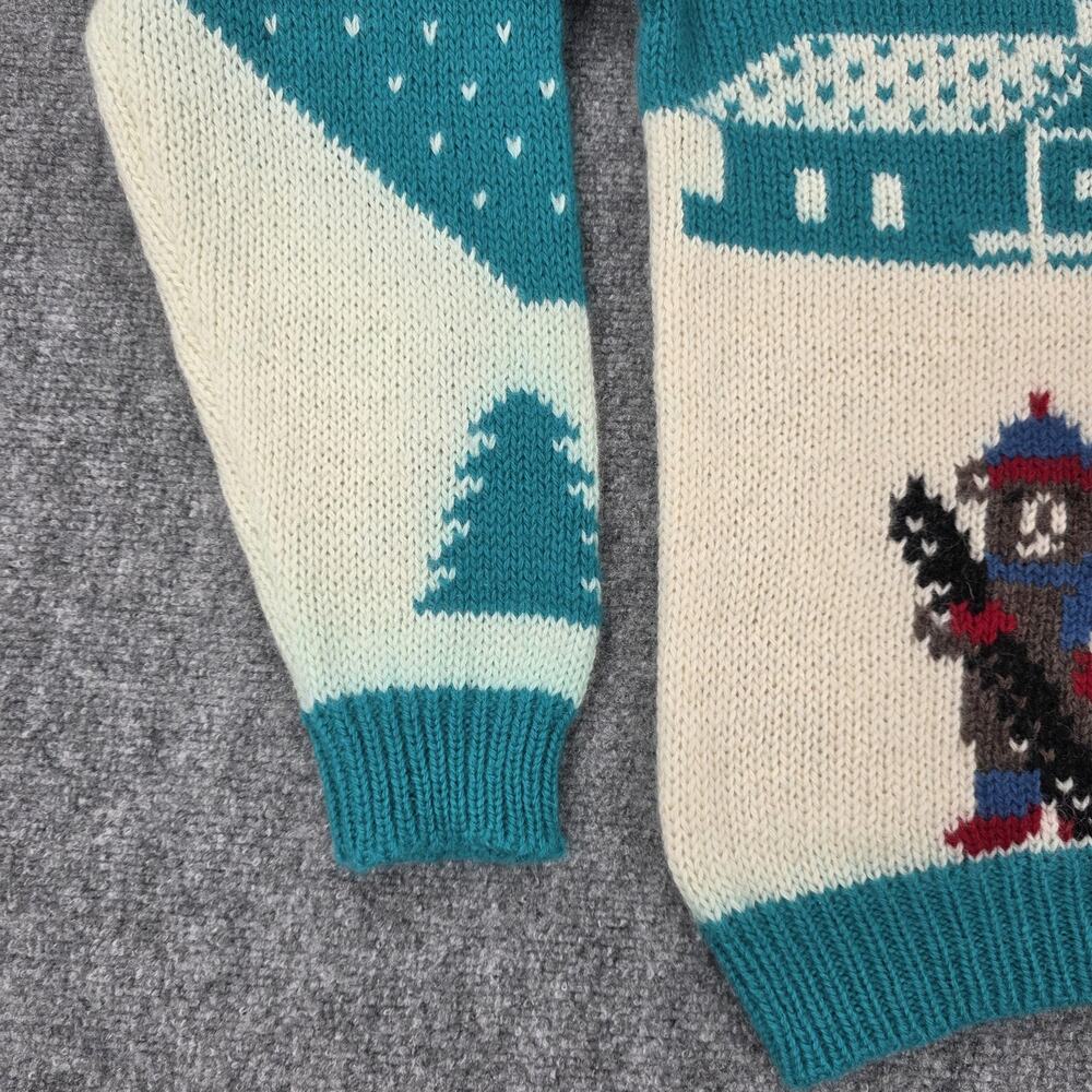 Vintage Woolrich Sweater Womens Large Teal Ski Bear Scene Pure Wool Winter Fun - Picture 9 of 16